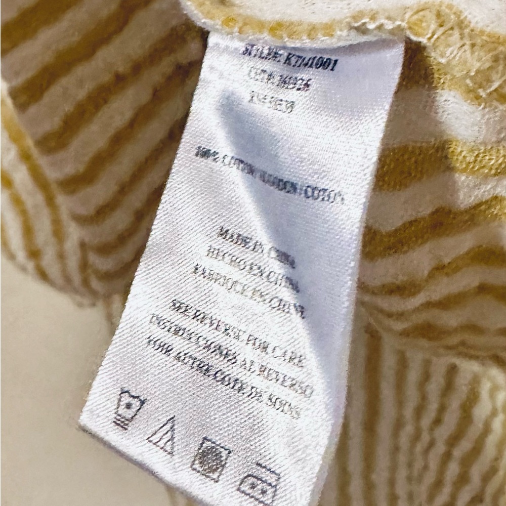 Kut from the Kloth Large Yellow and White Striped Ruffle Sleeve Button-Front Top - Picture 4 of 9